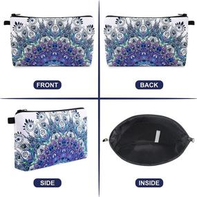 img 1 attached to Stylish MAGEFY Makeup Bag: Travel-friendly Cosmetic Organizer with Elegant Blue Patterns, Waterproof Design, and Dual Zippers - Set of 2 (Peacock Feather 0192 + Mandala Pattern 0179)