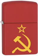 🔴 red matte zippo lighter with hammer, sickle, and star - model 79257 logo