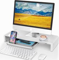 🖥️ white monitor stand riser with drawer, abovetek foldable height adjustable stand for computer monitors, pc, desktop, laptop, printer - space saving phone stand included logo