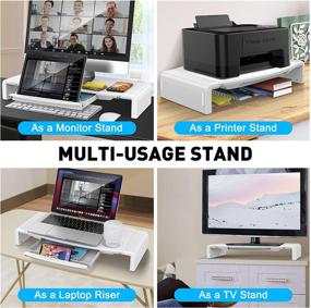 img 1 attached to 🖥️ White Monitor Stand Riser with Drawer, AboveTEK Foldable Height Adjustable Stand for Computer Monitors, PC, Desktop, Laptop, Printer - Space Saving Phone Stand Included