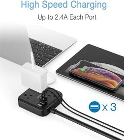 img 2 attached to ⚡️ TESSAN Power Strip with USB, Black - Compact Desktop Extension Cord with 3 Widely Spaced Outlets + 3 USB Ports, 5Ft Cord - Ideal for Home, Office, Cruise, Dorm Room Essentials