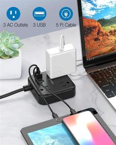 img 3 attached to ⚡️ TESSAN Power Strip with USB, Black - Compact Desktop Extension Cord with 3 Widely Spaced Outlets + 3 USB Ports, 5Ft Cord - Ideal for Home, Office, Cruise, Dorm Room Essentials