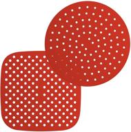 🍽️ premium 2-pack reusable air fryer silicone liners - 9 inch round & 8.5 inch square heat resistant mat - red logo