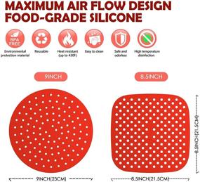 img 3 attached to 🍽️ Premium 2-Pack Reusable Air Fryer Silicone Liners - 9 Inch Round & 8.5 Inch Square Heat Resistant Mat - Red