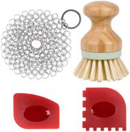 🧽 ultimate cast iron cleaning kit - wood scrub brush, stainless steel chainmail scrubber, pan scrapers, kitchen cleaning tools logo