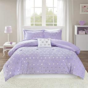 img 4 attached to MI ZONE Rosalie Comforter: Ultra-Soft Microlight Plush Bedding-Set with Metallic Printed Hearts, Twin/Twin XL, Purple/Silver