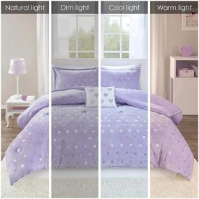 img 3 attached to MI ZONE Rosalie Comforter: Ultra-Soft Microlight Plush Bedding-Set with Metallic Printed Hearts, Twin/Twin XL, Purple/Silver