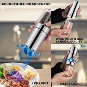 img 2 attached to 🧂 Arkera Premium Electric Salt and Pepper Grinder, Set of 2 Electric Pepper Grinders, One-Hand Operated with LED Light, Adjustable Coarseness, Battery Powered, Large Capacity (Stainless Steel)