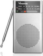 📻 vondior silver portable battery operated transistor radio – best reception and longest lasting am fm radio – powered by 2 aa batteries with mono headphone socket logo