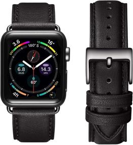 img 4 attached to OMIU Квадратный подлинная кожаная сменная браслетка - Совместим с Apple Watch (38мм / 40мм / 42мм / 44мм) - Серии 6/5/4/3/2/1 и iWatch SE - Черный / Черный коннектор