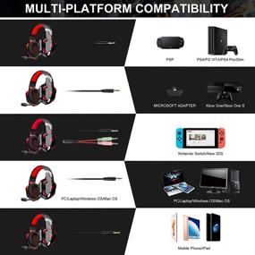 img 3 attached to 🎧 PHOINIKAS G2000 PS4 Gaming Headset: Wired Over Ear Headphones with Detachable Mic, Bluetooth Wireless Earphones for Xbox One, PS5, PC, Phone - 7.1 Sound, 12h Battery (Red)
