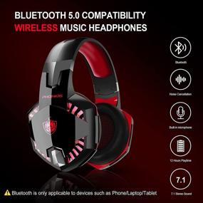 img 1 attached to 🎧 PHOINIKAS G2000 PS4 Gaming Headset: Wired Over Ear Headphones with Detachable Mic, Bluetooth Wireless Earphones for Xbox One, PS5, PC, Phone - 7.1 Sound, 12h Battery (Red)