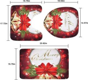 img 1 attached to 🎄 BLEUM CADE 4-Piece Merry Christmas Shower Curtain Set with Non-Slip Rugs, Toilet Lid Cover, Bath Mat and 12 Hooks - Red Bell Bow Design, Waterproof Christmas Decoration