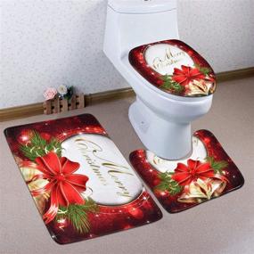 img 2 attached to 🎄 BLEUM CADE 4-Piece Merry Christmas Shower Curtain Set with Non-Slip Rugs, Toilet Lid Cover, Bath Mat and 12 Hooks - Red Bell Bow Design, Waterproof Christmas Decoration