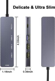 img 2 attached to Pubioh USB C Hub HDMI Adapter 4K: 5-in-1 Aluminum Portable Type C Hub Dock with 100W Power Delivery, USB 3.0+2USB 2.0+PD 3.0 Ports for Laptop, Mobile Phone, Tablet