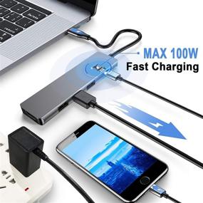 img 1 attached to Pubioh USB C Hub HDMI Adapter 4K: 5-in-1 Aluminum Portable Type C Hub Dock with 100W Power Delivery, USB 3.0+2USB 2.0+PD 3.0 Ports for Laptop, Mobile Phone, Tablet