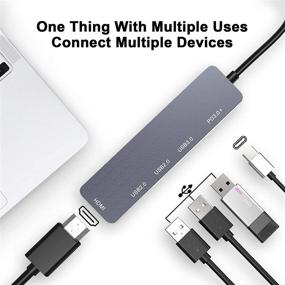img 3 attached to Pubioh USB C Hub HDMI Adapter 4K: 5-in-1 Aluminum Portable Type C Hub Dock with 100W Power Delivery, USB 3.0+2USB 2.0+PD 3.0 Ports for Laptop, Mobile Phone, Tablet