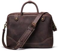 👜 leathfocus genuine men's leather briefcase laptop bag: full grain leather messenger bag - classic tote (dark brown) logo