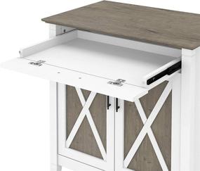 img 1 attached to 🖥️ Bush Furniture Key West Secretary Desk: Keyboard Tray, Storage Cabinet - Pure White & Shiplap Gray