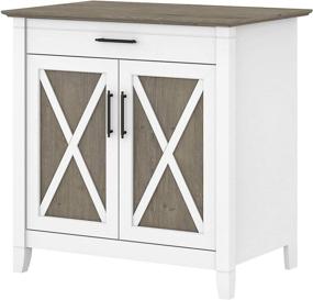 img 4 attached to 🖥️ Bush Furniture Key West Secretary Desk: Keyboard Tray, Storage Cabinet - Pure White & Shiplap Gray