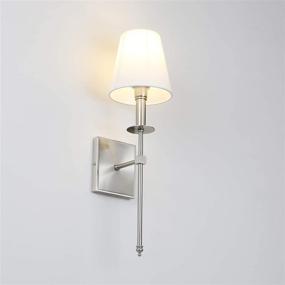 img 1 attached to Pair of Vintage Rustic Industrial Wall Sconce Light Fixtures with Elegant Flared White Textile Lamp Shades and Stylish Brushed Tapered Column Stands