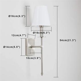 img 3 attached to Pair of Vintage Rustic Industrial Wall Sconce Light Fixtures with Elegant Flared White Textile Lamp Shades and Stylish Brushed Tapered Column Stands