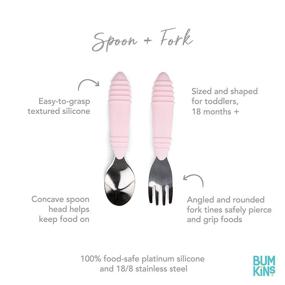 img 3 attached to 🍽️ Bumkins Pink Silicone and Stainless Steel Baby Fork and Spoon Set – Toddler Utensils for Self Feeding