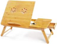 🎋 регулируемый ноутбучный столик из бамбука - портативный поднос для кровати с наклонной поверхностью, выдвижным ящиком и поддоном для планшета для выполнения домашних заданий, учебы, чтения, еды - многофункциональный сервировочный столик. логотип