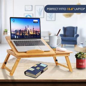 img 2 attached to 🎋 Bamboo Laptop Desk Adjustable - Portable Bed Tray with Tilting Top, Storage Drawer & Tablet Lap Tray for Homework, Study, Reading, Eating - Multifunctional Serving Table