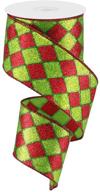 🎀 10 yards glitter harlequin wired edge ribbon in red, lime, emerald - 2.5 inch logo