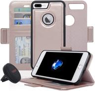 🌹 navor detachable magnetic wallet case and universal car mount + rfid protection for iphone 7 plus [vajio series] - rose gold logo