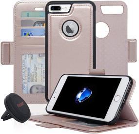 img 4 attached to 🌹 Navor Detachable Magnetic Wallet Case and Universal Car Mount + RFID Protection for iPhone 7 Plus [Vajio Series] - Rose Gold