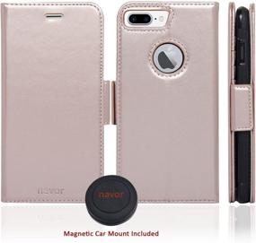 img 3 attached to 🌹 Navor Detachable Magnetic Wallet Case and Universal Car Mount + RFID Protection for iPhone 7 Plus [Vajio Series] - Rose Gold