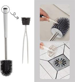 img 1 attached to BOOMJOY Silicone Toilet Brush with Holder and Tweezers - Efficient Cleaning for Bathroom and RV - Grey