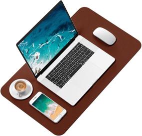 img 3 attached to Desk Pad, 23.6x13.8in PU Leather Desk Mat, M Extended Mouse Pad, Waterproof Desk Blotter 🖥️ Protector, Ultra Thin Small Laptop Keyboard Mat, Non-Slip Desk Writing Pad for Office Home, Brown - Hsurbtra