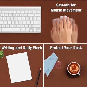 img 1 attached to Desk Pad, 23.6x13.8in PU Leather Desk Mat, M Extended Mouse Pad, Waterproof Desk Blotter 🖥️ Protector, Ultra Thin Small Laptop Keyboard Mat, Non-Slip Desk Writing Pad for Office Home, Brown - Hsurbtra