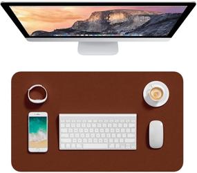 img 4 attached to Desk Pad, 23.6x13.8in PU Leather Desk Mat, M Extended Mouse Pad, Waterproof Desk Blotter 🖥️ Protector, Ultra Thin Small Laptop Keyboard Mat, Non-Slip Desk Writing Pad for Office Home, Brown - Hsurbtra