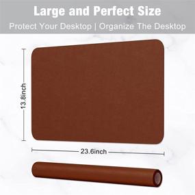 img 2 attached to Desk Pad, 23.6x13.8in PU Leather Desk Mat, M Extended Mouse Pad, Waterproof Desk Blotter 🖥️ Protector, Ultra Thin Small Laptop Keyboard Mat, Non-Slip Desk Writing Pad for Office Home, Brown - Hsurbtra