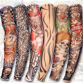 img 4 attached to 🖌️ Yariew 6pcs Temporary Tattoo Sleeves: Vibrant Artsy Set of Fake Slip-On Arm Sleeves, Color 1