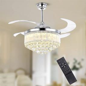 img 4 attached to 💡 Moooni Modern 42" Dimmable LED Fandelier Crystal Ceiling Fan: Stylish Retractable Blade Chandelier Fan Light Kit in Polished Chrome