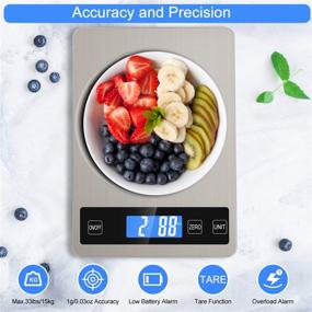 img 3 attached to 🔢 Zibet Rechargeable 33lb/15kg Digital Kitchen Scale, 1g/0.1oz Precision, 5 Units, Tare Function, Backlit LCD Display, Stainless Steel & Tempered Glass