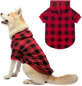 img 4 attached to 🐶 Cozy Plaid Dog Hoodie - Soft and Warm Dog Sweater Set with Hat, Pet Clothes for Autumn and Winter, Leash Hole Included, Ideal for Small, Medium, and Large Dogs