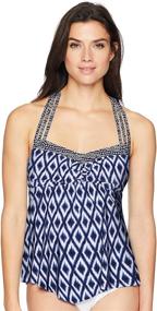 img 2 attached to 👙 Review of Amazon Brand Coastal Blue Women's Control Swimwear Halter Neck Pointed Front Tankini Top