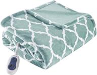 🔌 beautyrest plush electric throw blanket with secure comfort technology - oversized white ogee pattern - cozy soft microlight material - 3-setting heat controller - 60x70, aqua logo