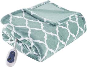 img 4 attached to 🔌 Beautyrest Plush Electric Throw Blanket with Secure Comfort Technology - Oversized White Ogee Pattern - Cozy Soft Microlight Material - 3-Setting Heat Controller - 60x70, Aqua