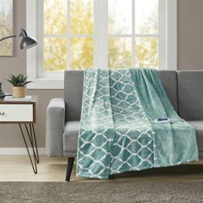 img 3 attached to 🔌 Beautyrest Plush Electric Throw Blanket with Secure Comfort Technology - Oversized White Ogee Pattern - Cozy Soft Microlight Material - 3-Setting Heat Controller - 60x70, Aqua