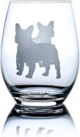 🐶 greenline goods french bulldog stemless wine glasses - hand etched dog lovers gifts for him and her - 2-sided silhouette with breed name on bottom (single glass) логотип