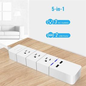 img 3 attached to 💡 White Power Strip with USB, 3 Outlets & 2 USB Fast Charging Ports (1875W/15A) – Travel-Friendly Desktop Charging Station for Hotel, Home, Office - 5.5 ft Extension Cord Included