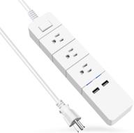 💡 white power strip with usb, 3 outlets & 2 usb fast charging ports (1875w/15a) – travel-friendly desktop charging station for hotel, home, office - 5.5 ft extension cord included logo