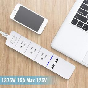 img 2 attached to 💡 White Power Strip with USB, 3 Outlets & 2 USB Fast Charging Ports (1875W/15A) – Travel-Friendly Desktop Charging Station for Hotel, Home, Office - 5.5 ft Extension Cord Included
